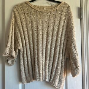 Cream/tan open weave sweater.  Relaxed/oversized,soft.  No flaws, gently worn.